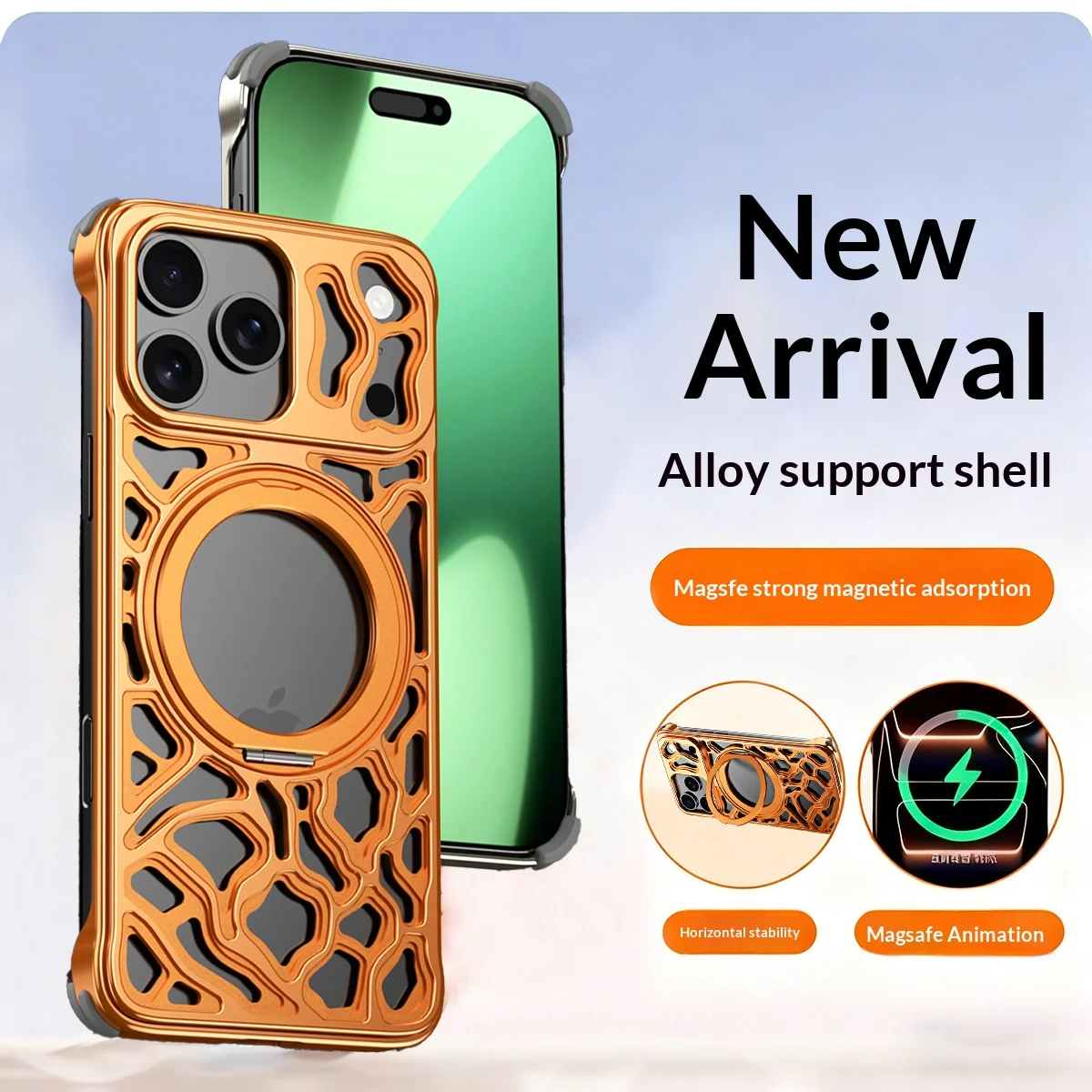 

For iPhone 16 17 Pro Max, 360° Rotating Stand, Gaming Cooling, Magnetic Car Mount, Borderless Cool Design Aluminum Shell.