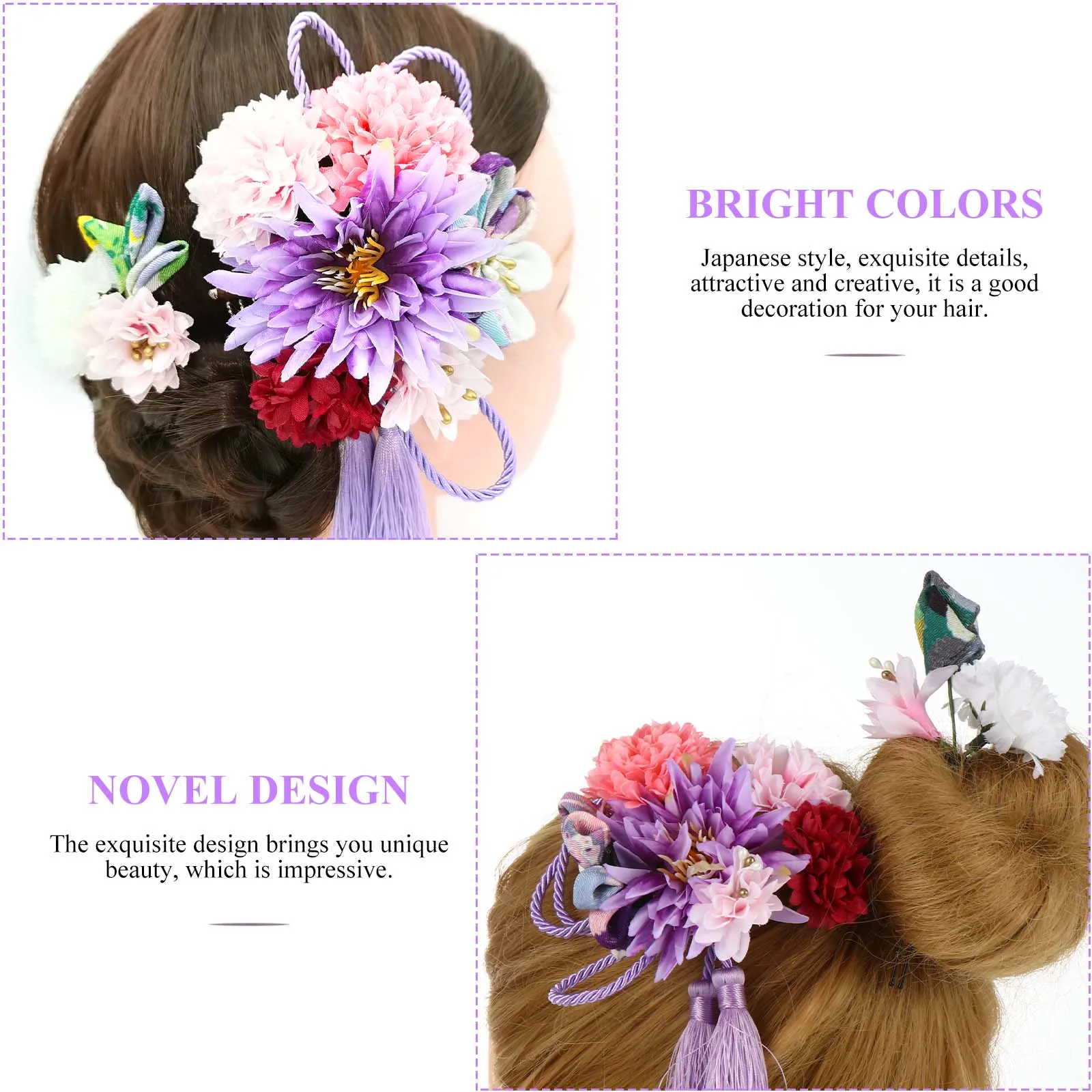 

2pcs Flower Tassel Hair Combs Japanese Style Wedding Party Dance Headpiece For Women Lightweight Elegant Hairpin Comb