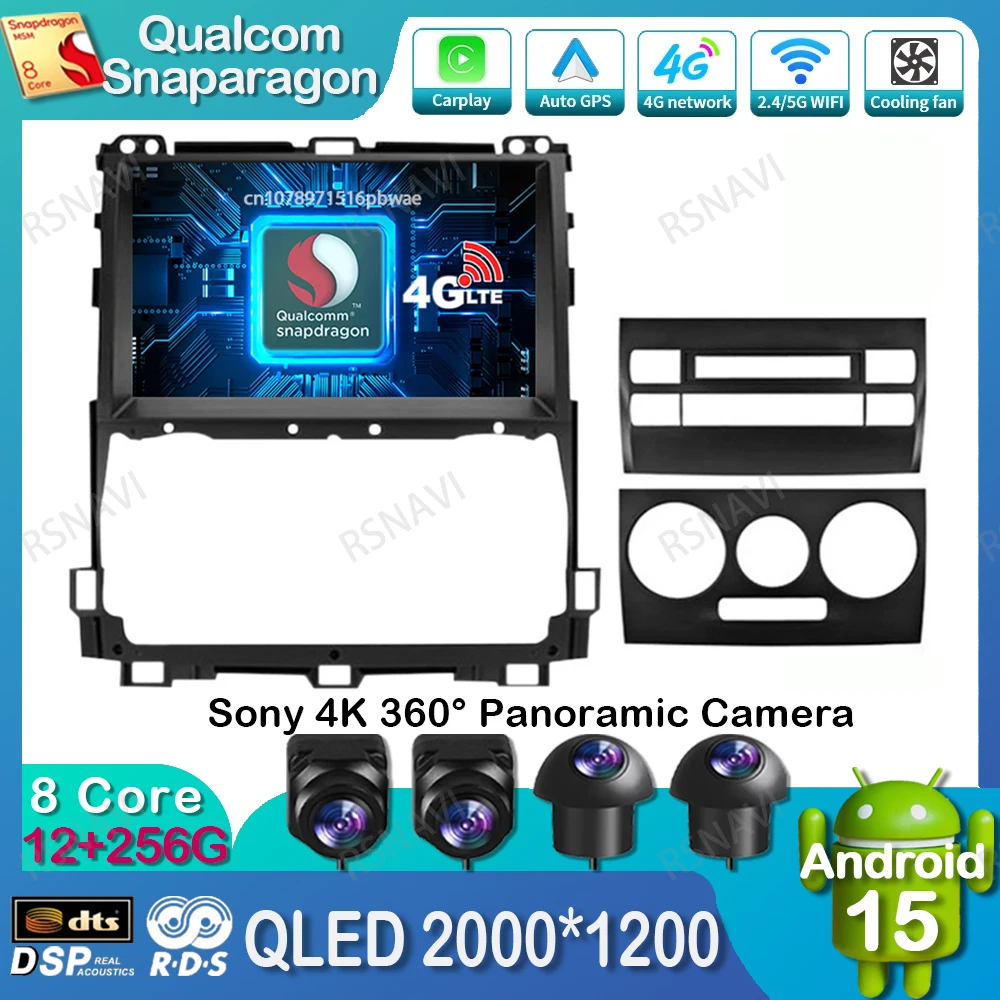 

Android 15 Car Radio For Toyota Land Cruiser Prado 120 3 III 2002-2009 5G WIFI Head Unit Autoradio Viedo Player Qualcomm QLED BT