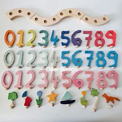Kids Wooden Celebration Ring Figures Number Waldorf Birthday Ring Ornaments Candle Holder Decorations Toys for Children Gift