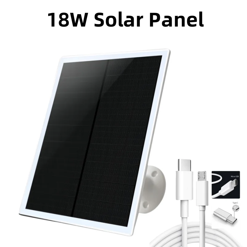 5V 18W IP65 Waterproof Outdoor Solar Panel 10FT(3M) Cable Length with Micro USB Port Type C for Rechargeable Battery Camera