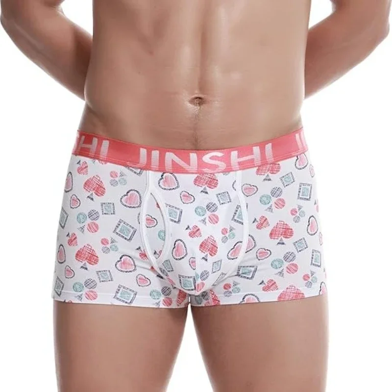 Jinshi Men’s Comfortable Underwear Short Boxer Briefs Open Fly No Ride Up Underwear Mens Printed Boxer Briefs