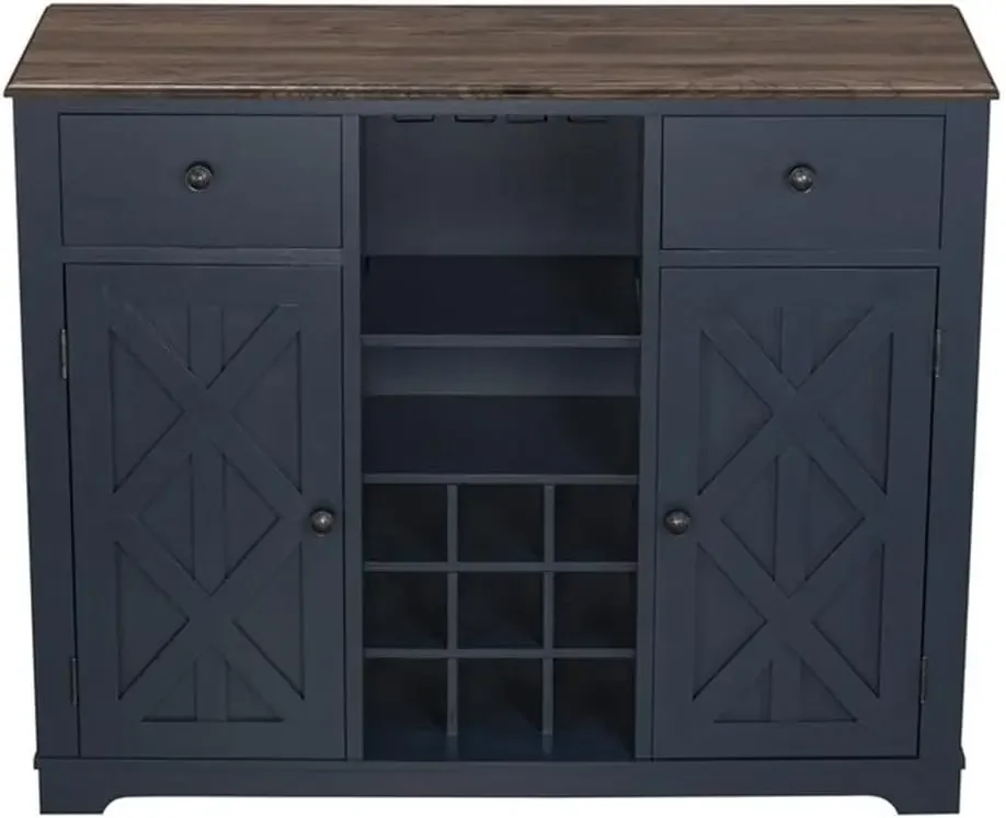 47 in. Wood Bar Cabinet w/Brushed Nickel Knobs - Navy Blue