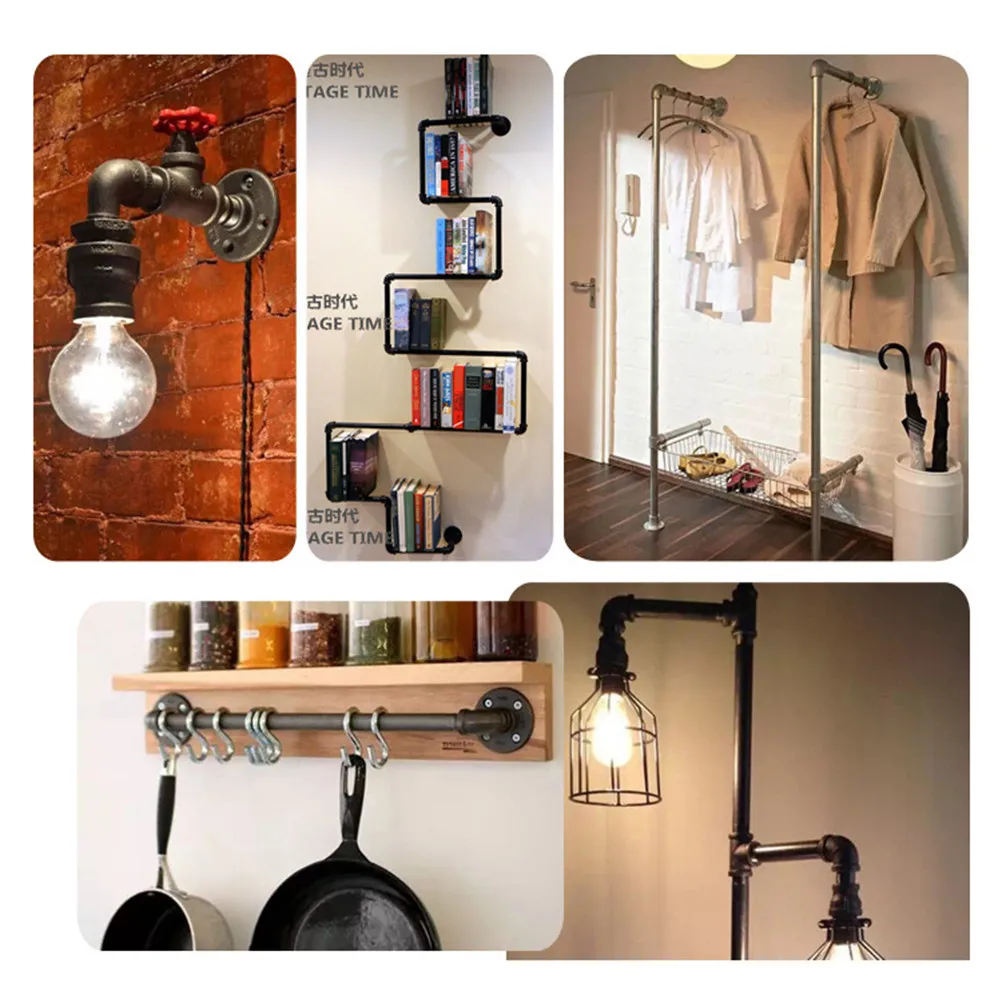 10Pcs Wall Mounted Flange Premium Malleable Threaded Floor Flange Iron Pipe Fittings Industrial Furniture Shelving Curtain Rails