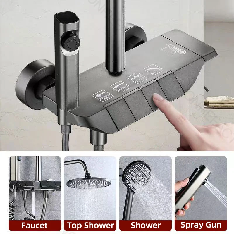 Bathroom Rain Shower Set Three Modes Handheld Pressure Spray Gun Adjustable Hot And Cold Top Shower Multi-function Shower