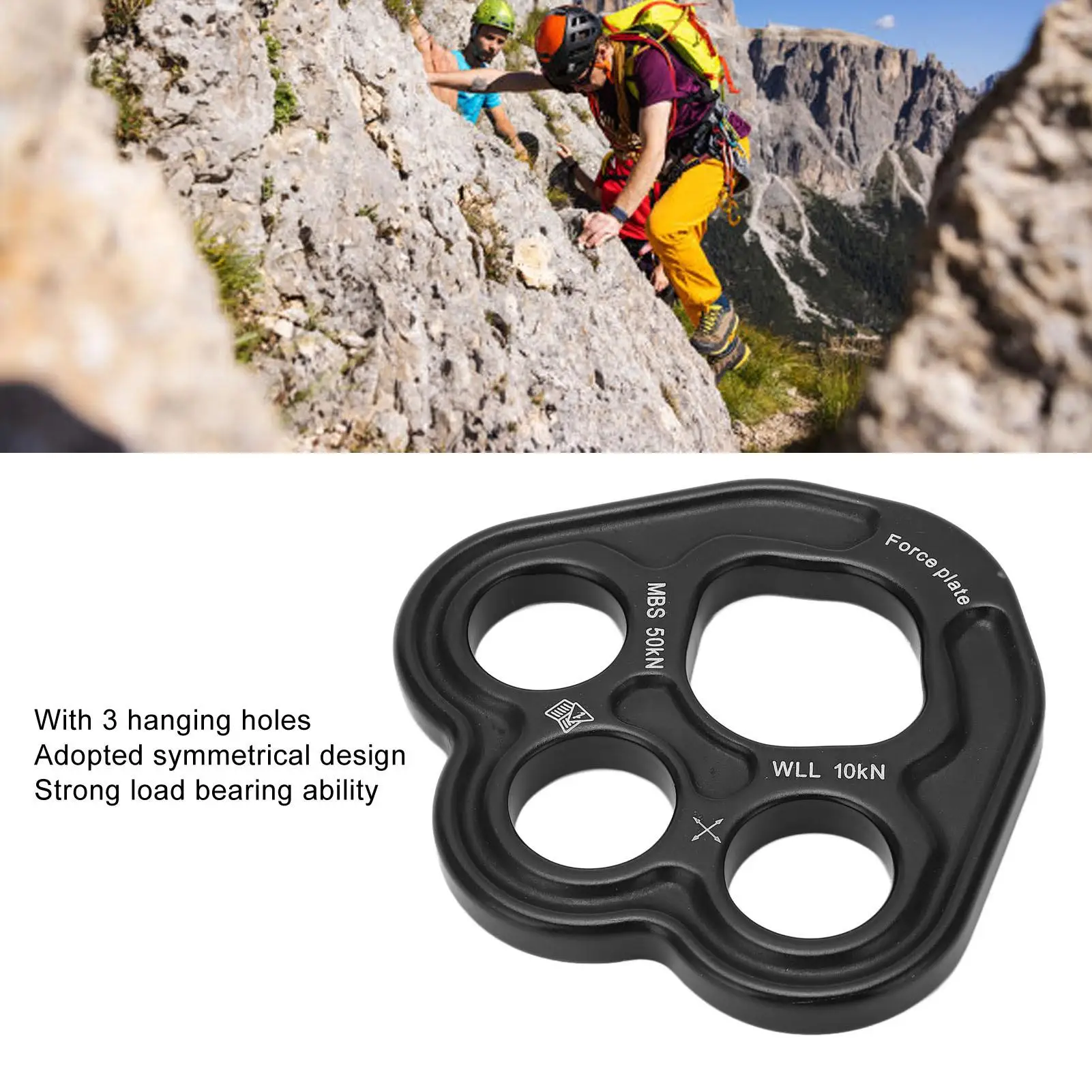 3-Hole Aluminum Rigging Plate 50KN Weight Capacity - Outdoor Climbing Anchors for Uniform Force Distribution