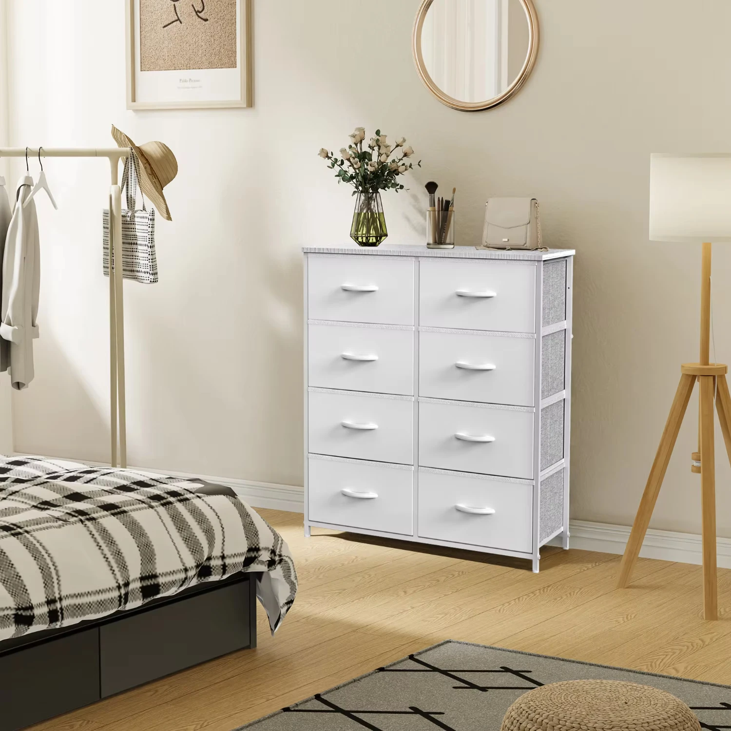 Children\'s Wardrobe Bedroom With 8 Fabric Drawers Cabinet Steel Frame Assembly Closet Clothes