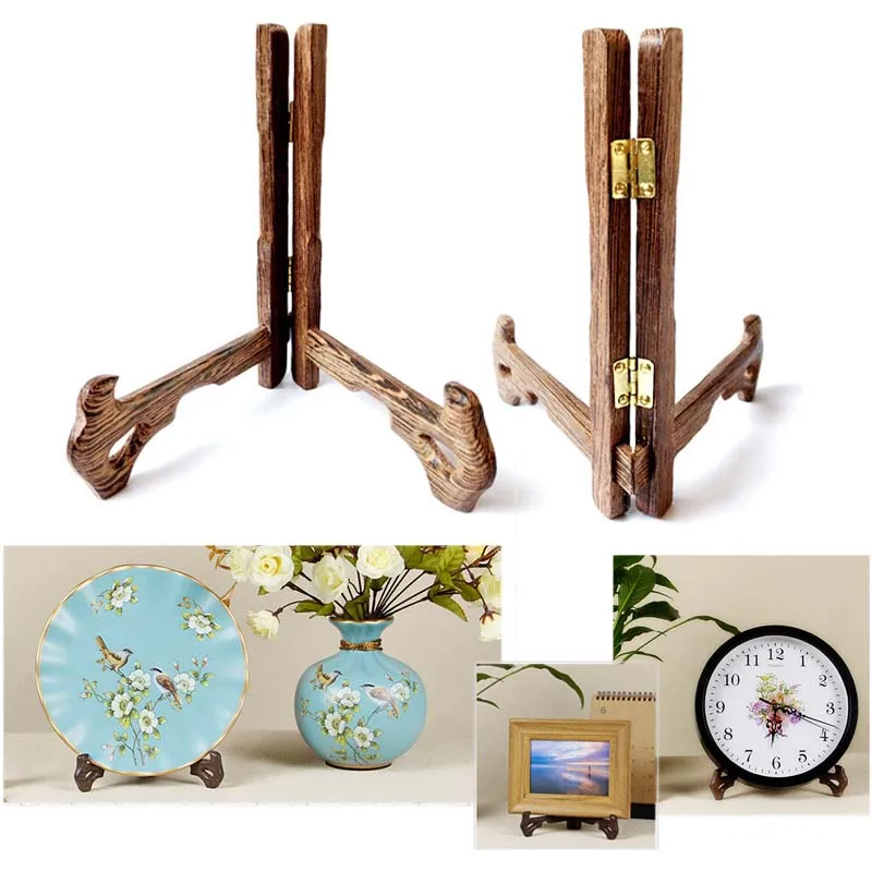 Wooden Folding Adjustable Holder Display Stand Easels Plate Bowl Book Photo Picture Frame Tea Cake Art Decorative Storage Rack