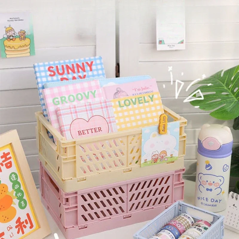 4 Color Organizing Storage Baskets Case Folding Student Desktop Basket Tape Stationery Plastic Foldable Container Storage Box