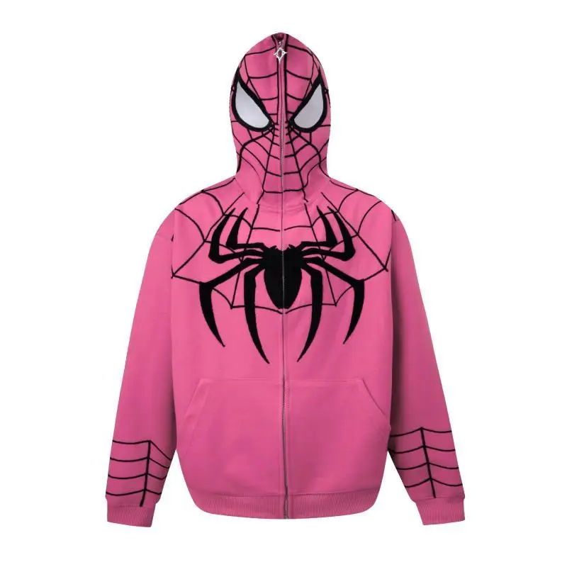 Funny Cartoon Web Spider Printed Zip Up Hoodie Hip Hop Mens Teenage Sweatshirt Coats Loose Oversized Kawaii Clothes Harajuku Top