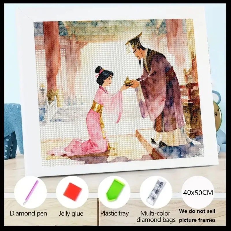 

1 шт. 5D DIY полный дрель набор для алмазной живописи, древний китайский императорский дворец сцена с императором и коленной леди, изысканный традицион