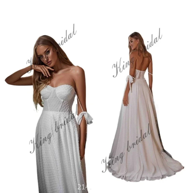 

Bustier Dotted Silky Chiffon Dress Detachable Long Sleeves Bridal Gown Minimalist Wedding Dress Boho Custom Wedding Gown