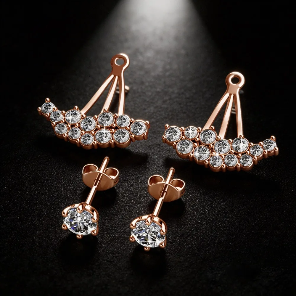 

Серьги-пусеты 2-в-1 в виде куртки, украшенные кристаллами Swarovski, из меди с покрытием из розового золота, женские украшения, подарок для невесты