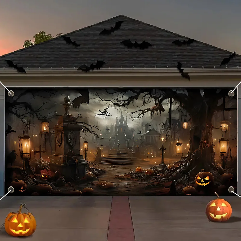 1 Stück 2D flaches Halloween-Garagentor-Banner, Dekoration, geeignet für alle Raumarten, keine Strom erforderlich – Symbol