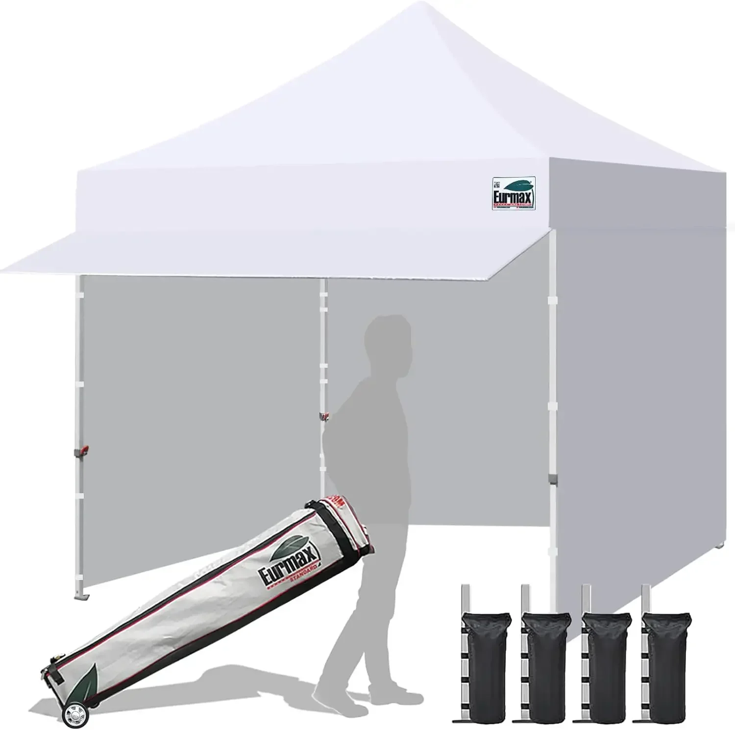 USA 10x10 Pop Up Canopy,Commercial Tent with Patented No-Tip Rolling Bag,24sqft Extension Awning & 4 Zippered Removable Walls,UV
