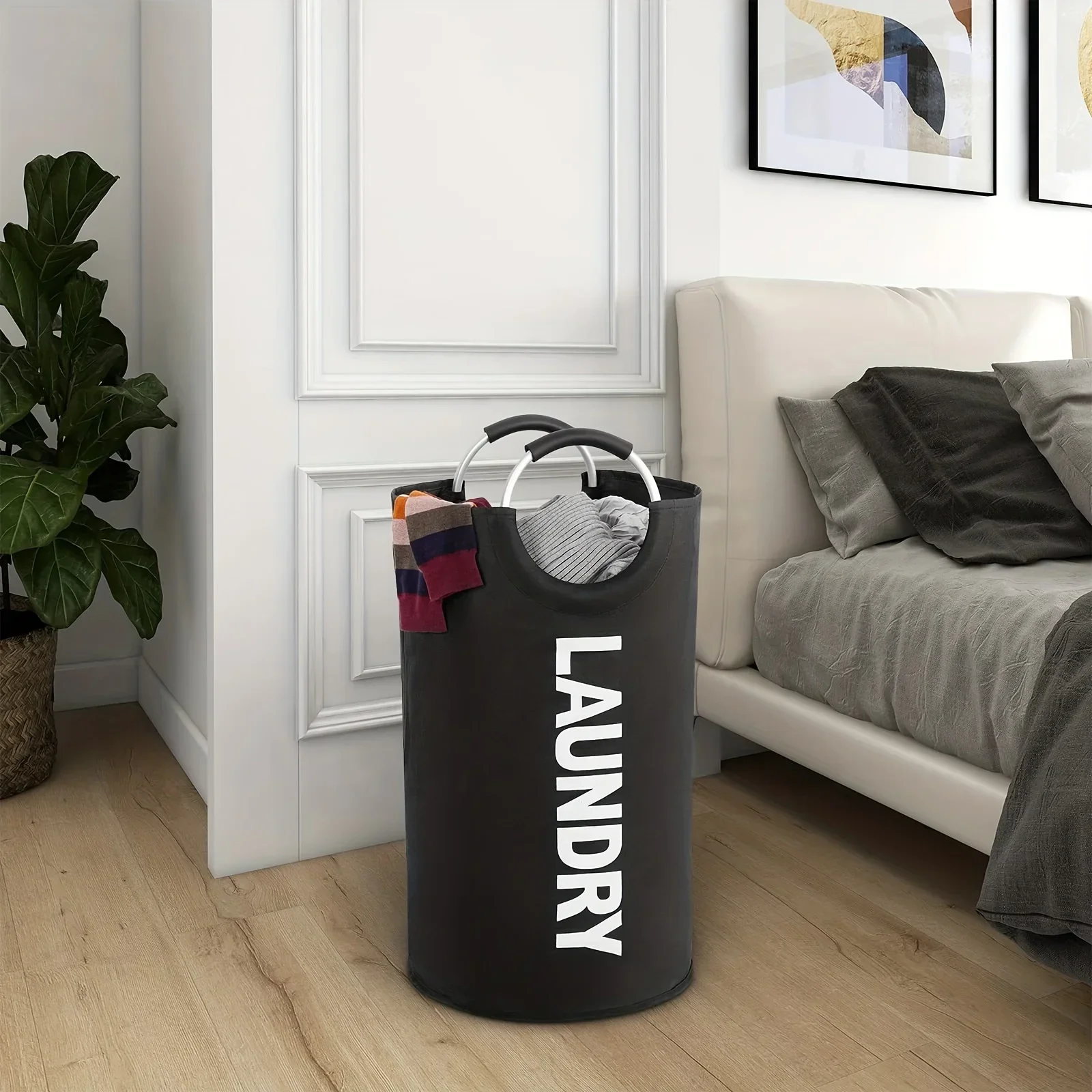 

Home Large Capacity Clothes Storage Bag Oxford Cloth Laundry Bag Round Handle Dirty Laundry Storage Basket