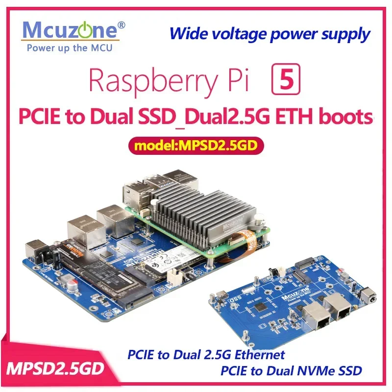 รุ่น: MPSD2.5GD, ราสเบอร์รี่ Pi 5 PCIe เพื่อ SSD_Dual คู่2.5g รองเท้า ETH, คนขับฟรีสำหรับ RPI OS และ OpenWrt