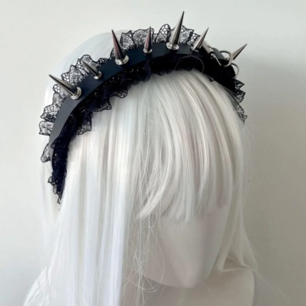 

Subculture Fashion Punk Goth Headwear Women Headband Girls Rivets Hair Bands Cosplay Headdress Silver Y2K Hair Accessories
