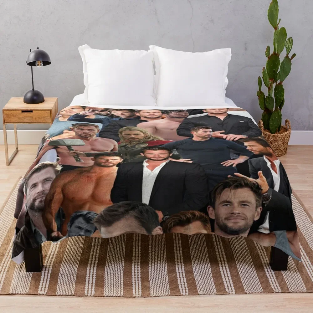 chris hemsworth collage Throw Blanket For Baby Designers Plaid on the sofa Blankets