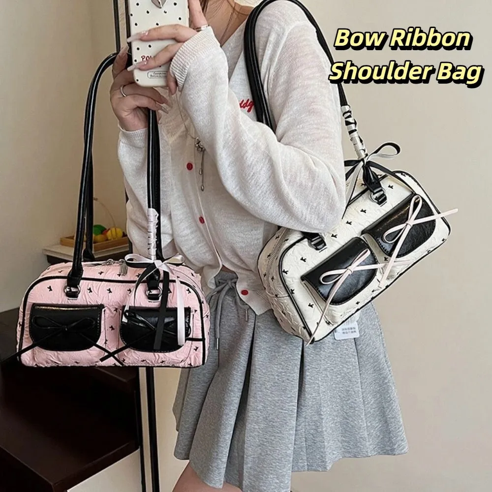 

Elegant Korean Style Bow Ribbon Shoulder Bag Sweet Leisure French Stick Underarm Bag Pocket Commuting Y2k Armpit Bag Daily