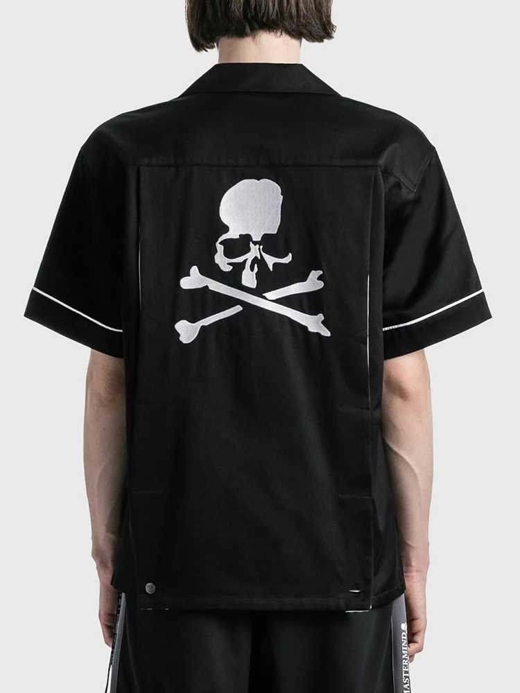 

Футболка Mastermind с вышивкой скелета и жемчужными пуговицами, повседневная, свободного кроя, для пар, летняя, молодежный тренд