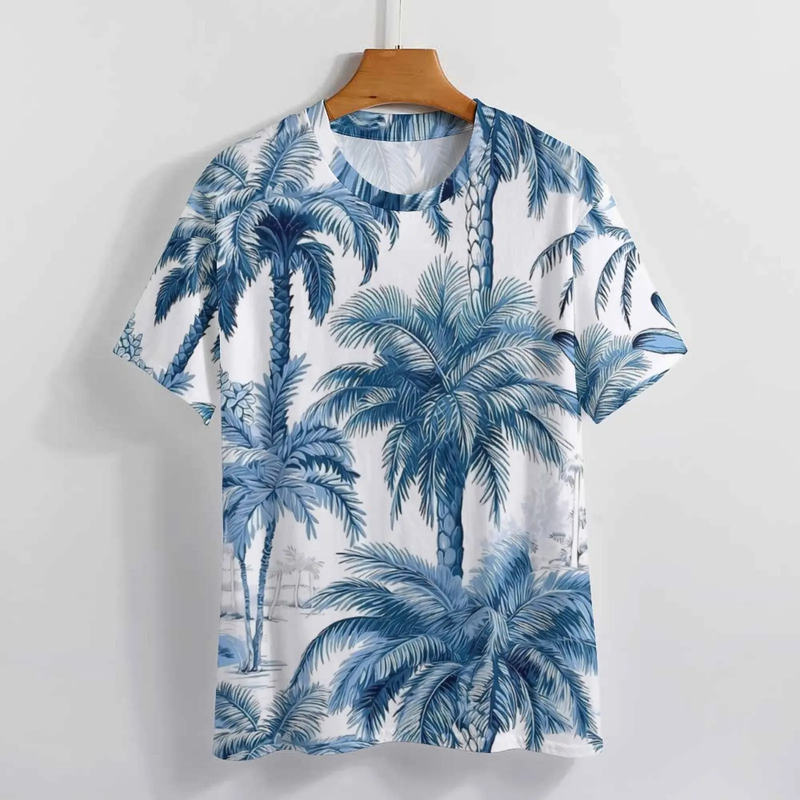 Summer Hawaiian Blue Tropical Botanical T-Shirts  Street Fashion T Shirt Woman Short Sleeve Cool Big Size Tees Custom Tops Gift