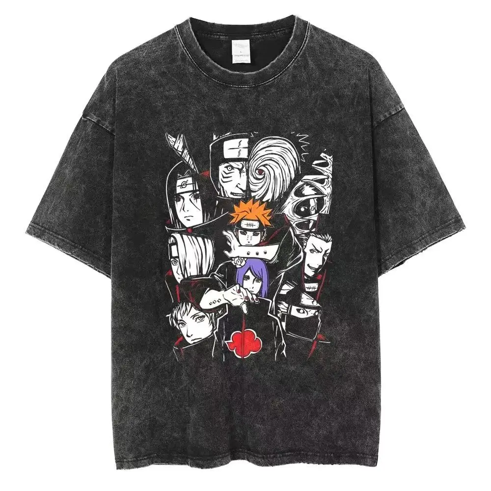 Maglietta Vintage da uomo in cotone Oversize con stampa Anime giapponese Streetwear Harajuku camicia a maniche corte nera estiva magliette larghe in