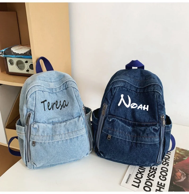 Embroidered Washed Denim Canvas Backpack For High School And College Students, Ruiying fashionable And Simple Travel Backpack