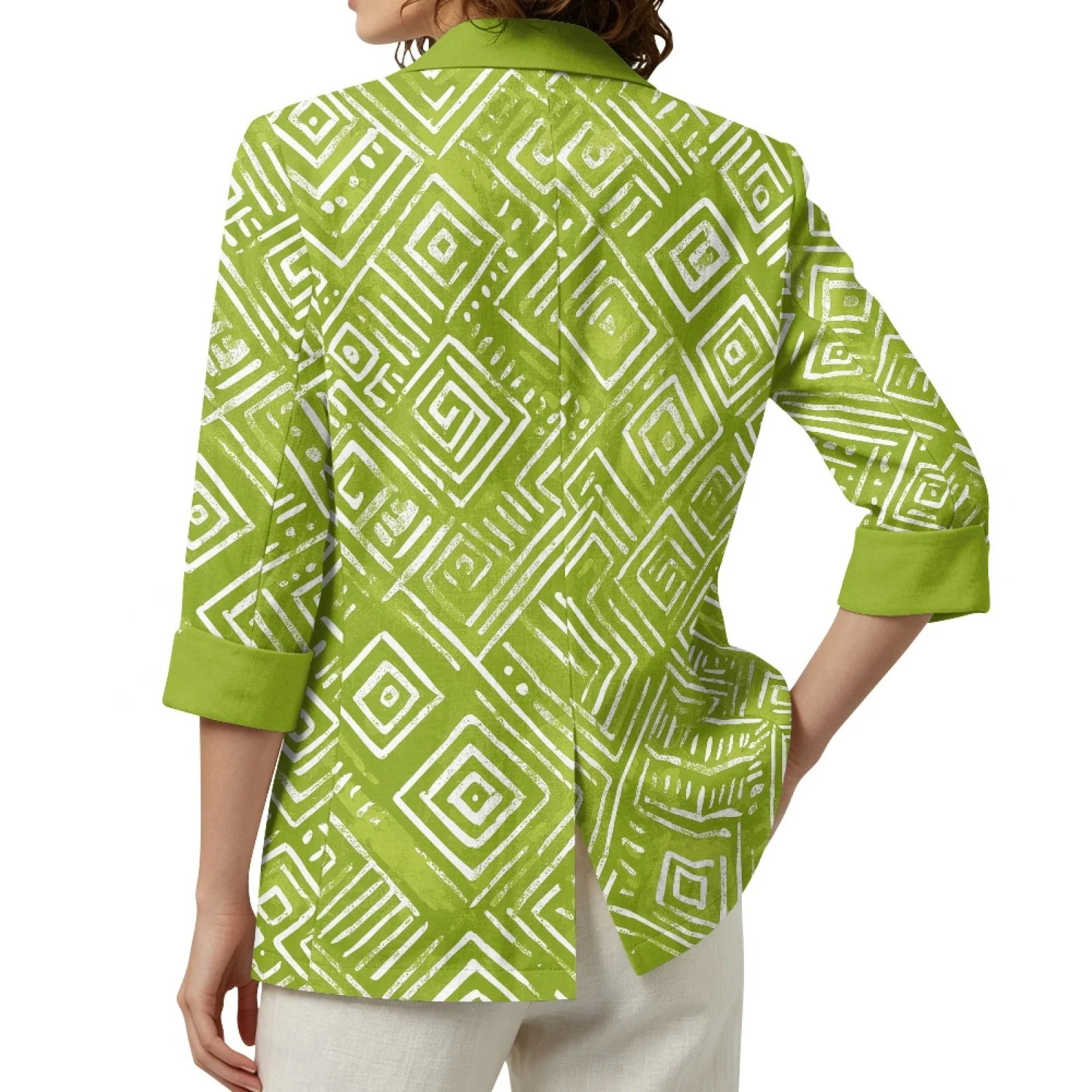 PENSTROLL Lightweight Linen Style Open Front Top Loose Beach Coverups for Outdoor Geometric Line Design view 2