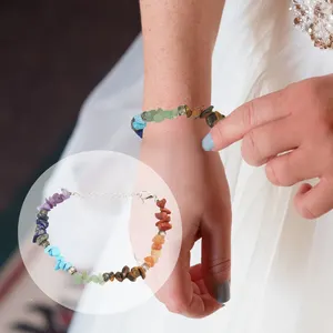 ABQR Reiki Natural Stone 7 Chakra Bracelets Healing Crystal Bracelet Chipped Gravel Beads Gifts for Women