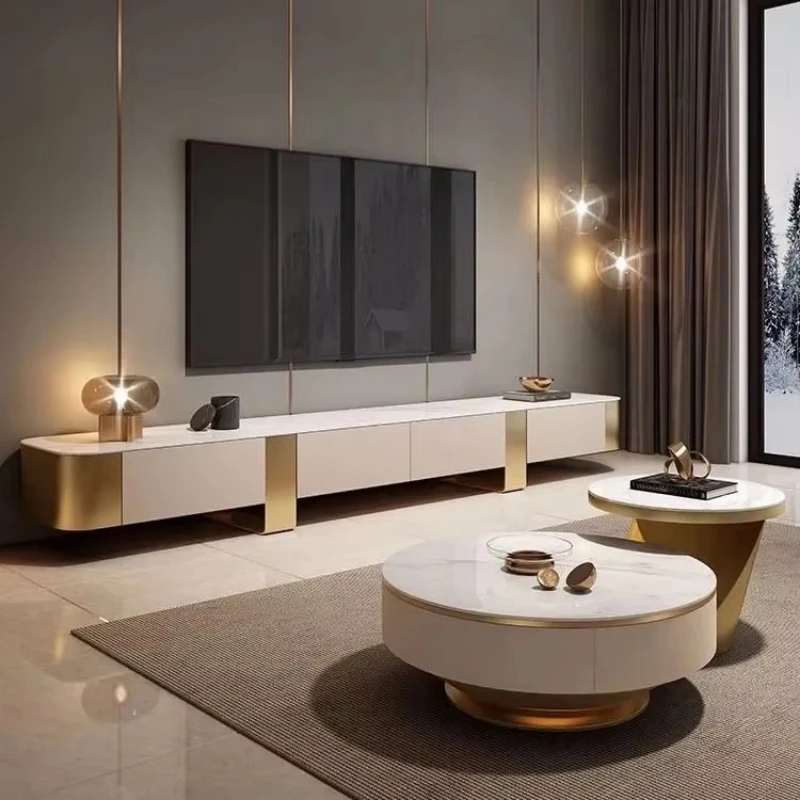 Modern luxury marble wooden LCD TV cabinet coffee table set