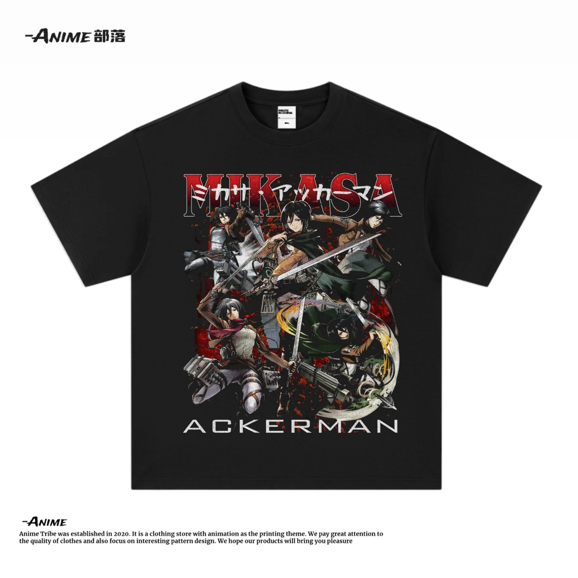 

Attack Giant Attack on Titan Mikasa Print Anime Small Neckline To Do Old Long Short Sleeve T-shirt High Quality Luxury Brand
