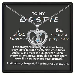 Elegant Fashion Heart With Star Moon Pendant Necklace With Card & Gift Box, Holiday Birthday Gift For Bestie