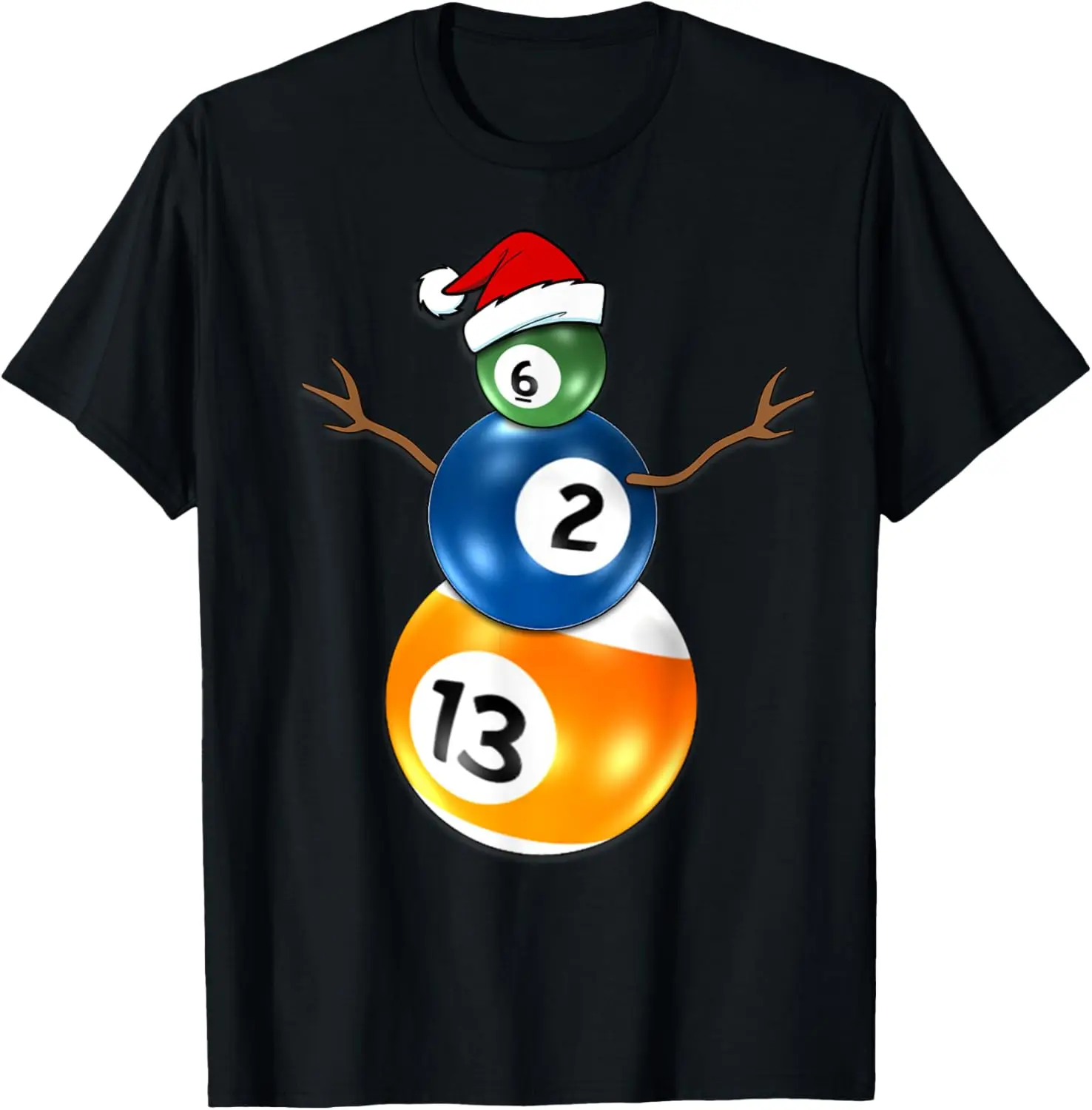 

Футболка с рождественским снеговиком для бильярда и футболка с шариками для бильярдного стола