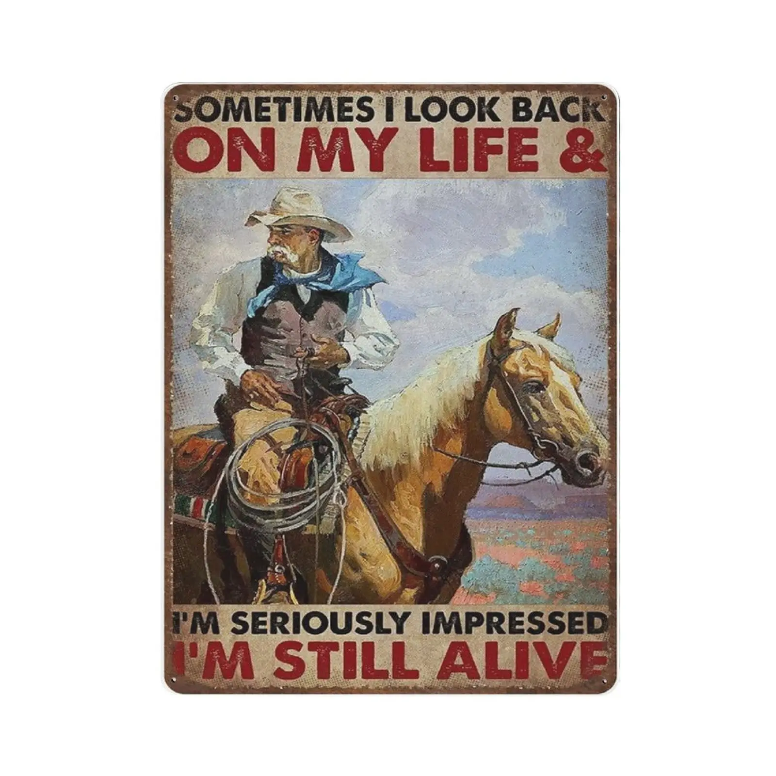 Vintage Metal Tin Sign Plaque,Sometimes I Look Back On My Life I'm Still Alive,Man cave Pub Club Cafe Home Decor Plate，Birth