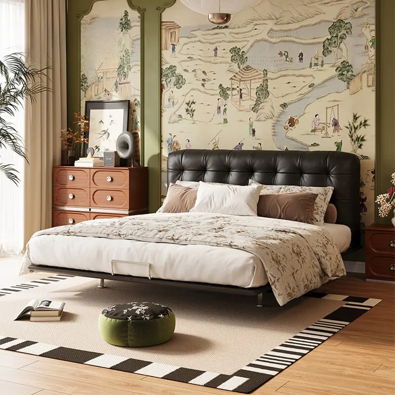 

floating , French vintage bedside upholstery, master , queen wedding edged Internet celebrity solid wood