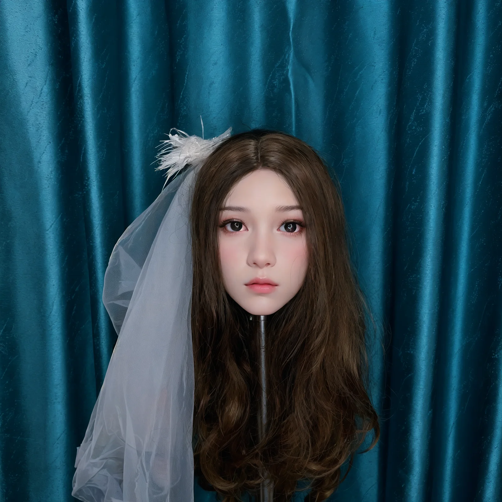 Realistic female mannequin head with makeup, including matching wig and pupil, M16 screw connector - perfect for photography, di