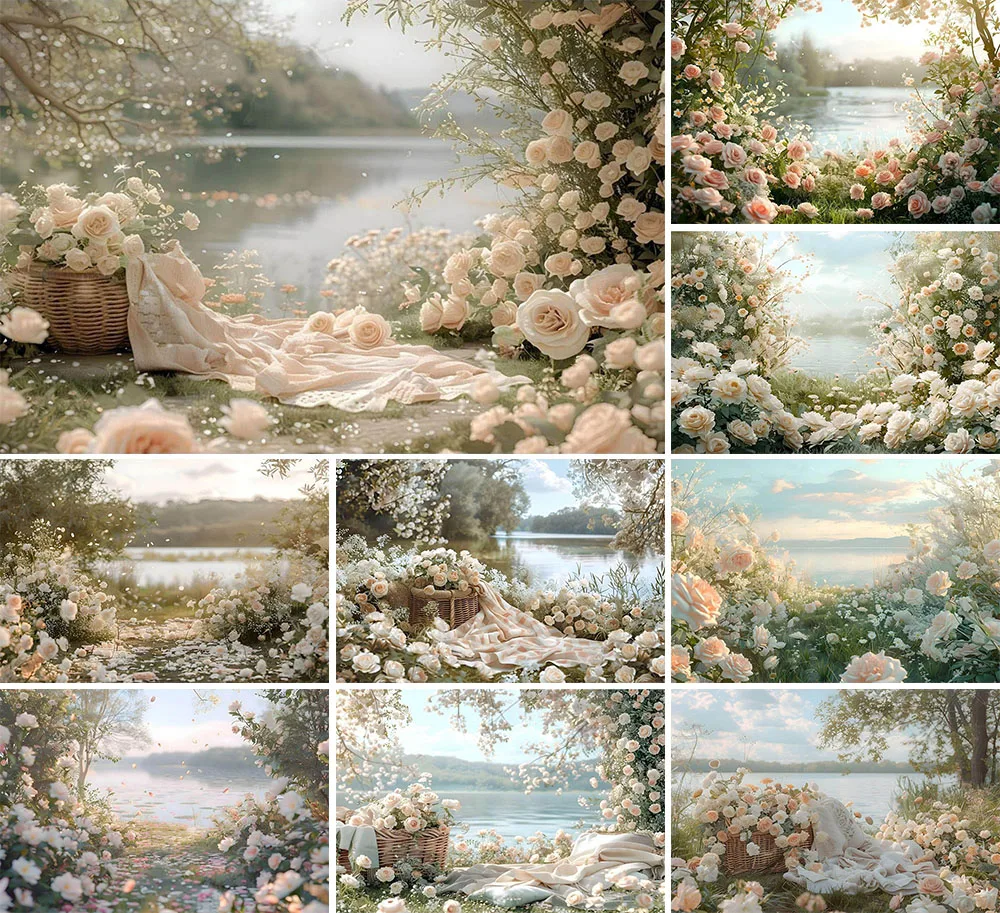 Mehofond Photography Background Summer Lakeside Floral Kids Adult Birthday Wedding Maternity Portrait Decor Backdrop Photo Studi