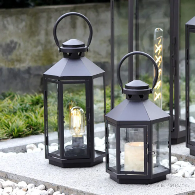 

Скандинавский уличный стеклянный ветрозащитный подсвечник, кованое железо, напольная ветровая лампа, простые реквизиты для съемки, ретро-декор для сада