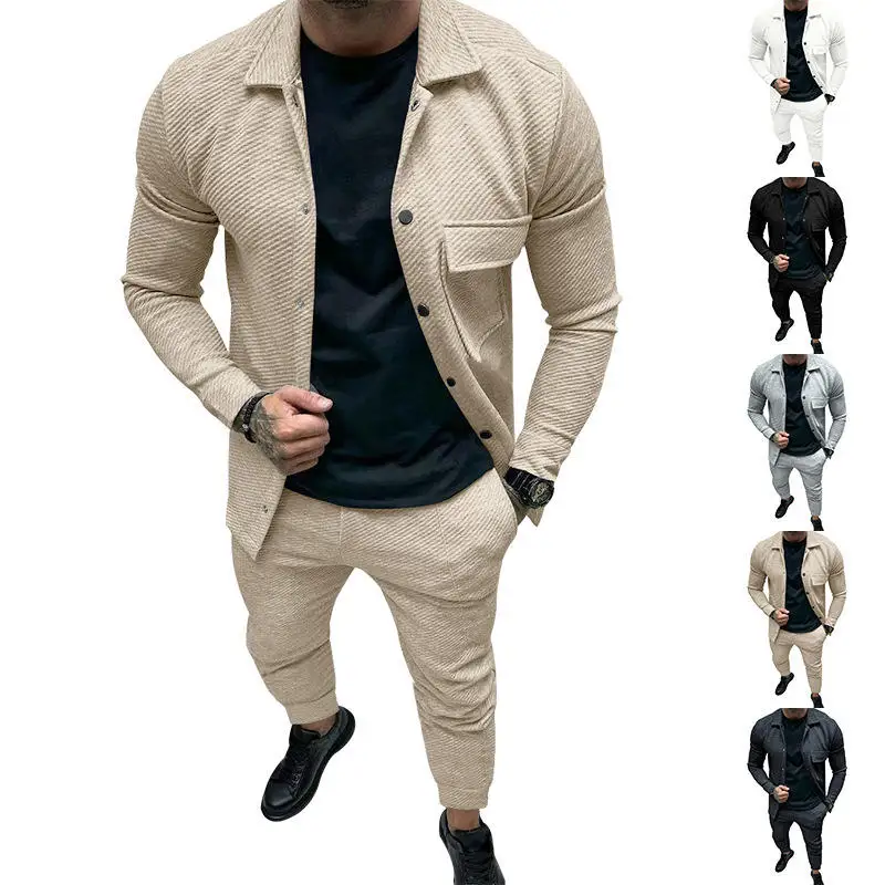 

Мужской повседневный костюм на осень-зиму: однотонный твиловый пиджак и брюки, комплект из двух предметов, длинные брюки для мужчин, модная осенняя коллекция