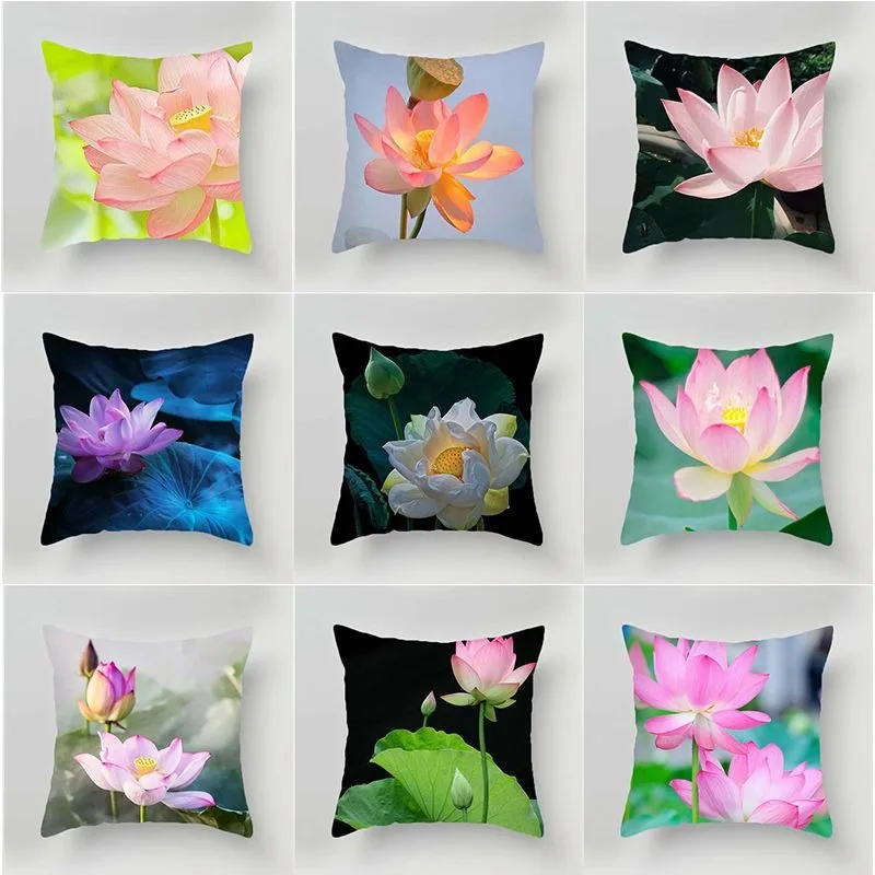 

Retro Chinese Lotus Pillowcase Dormitory Decoration Office Living Room Sofa Home Pillowcase