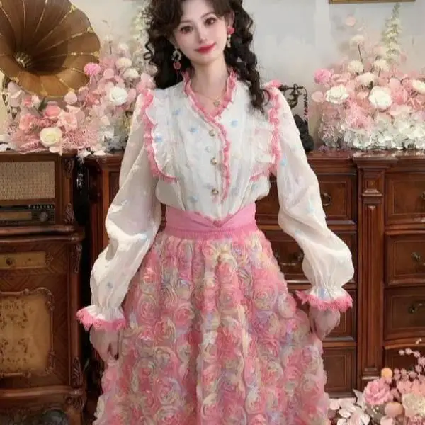 

Ele Long Sve Ladies Lace Trim irt Sli Casual Sportswear Set Autumn Season Seven Quarter Sve ort Pants