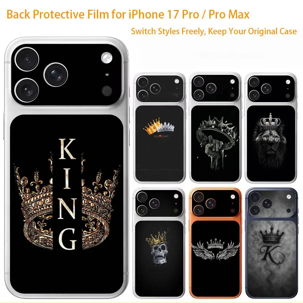 

KING Queen Crown Letter 3D Full Body Skin Decal for iPhone 17/Pro/Pro Max Color Rear Protective Sticker