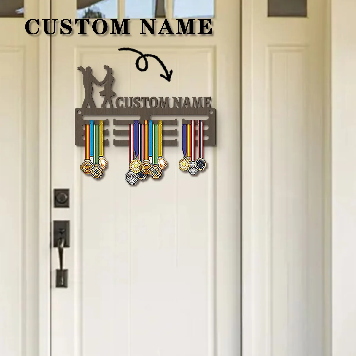 1pc Custom Wooden figure skating Medal Hanger, Personalized Medal Display Rack for Athletes,Ideal Gift for Family Friends view 3
