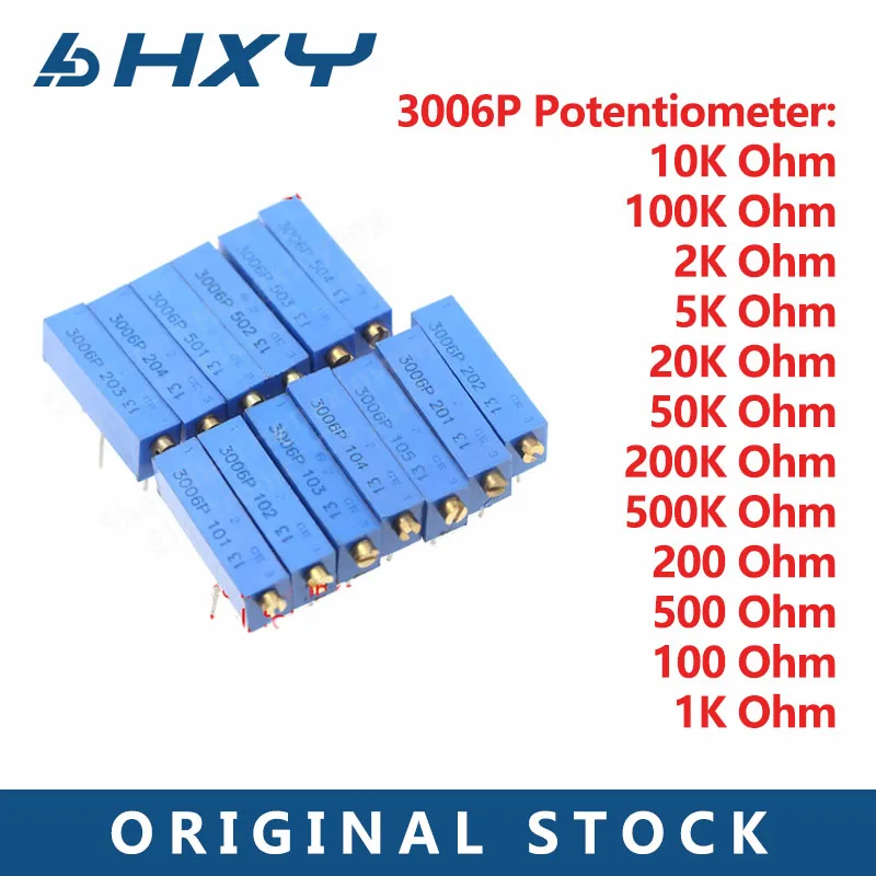 10PCS 1K 2K 5K 10K 20K 50K 100K 200K 500K 100R 200R 500R 100 200 500 Ohm 3006P precision multi-turn adjustable potentiometer