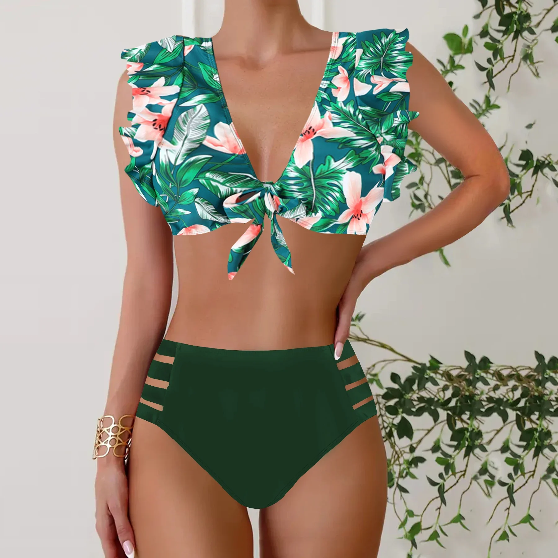 트로피컬 프린트 패션 투피스 세트 탱키니, 여름 섹시 비키니 수영복, 여성 수영복 및 의류 비치웨어
