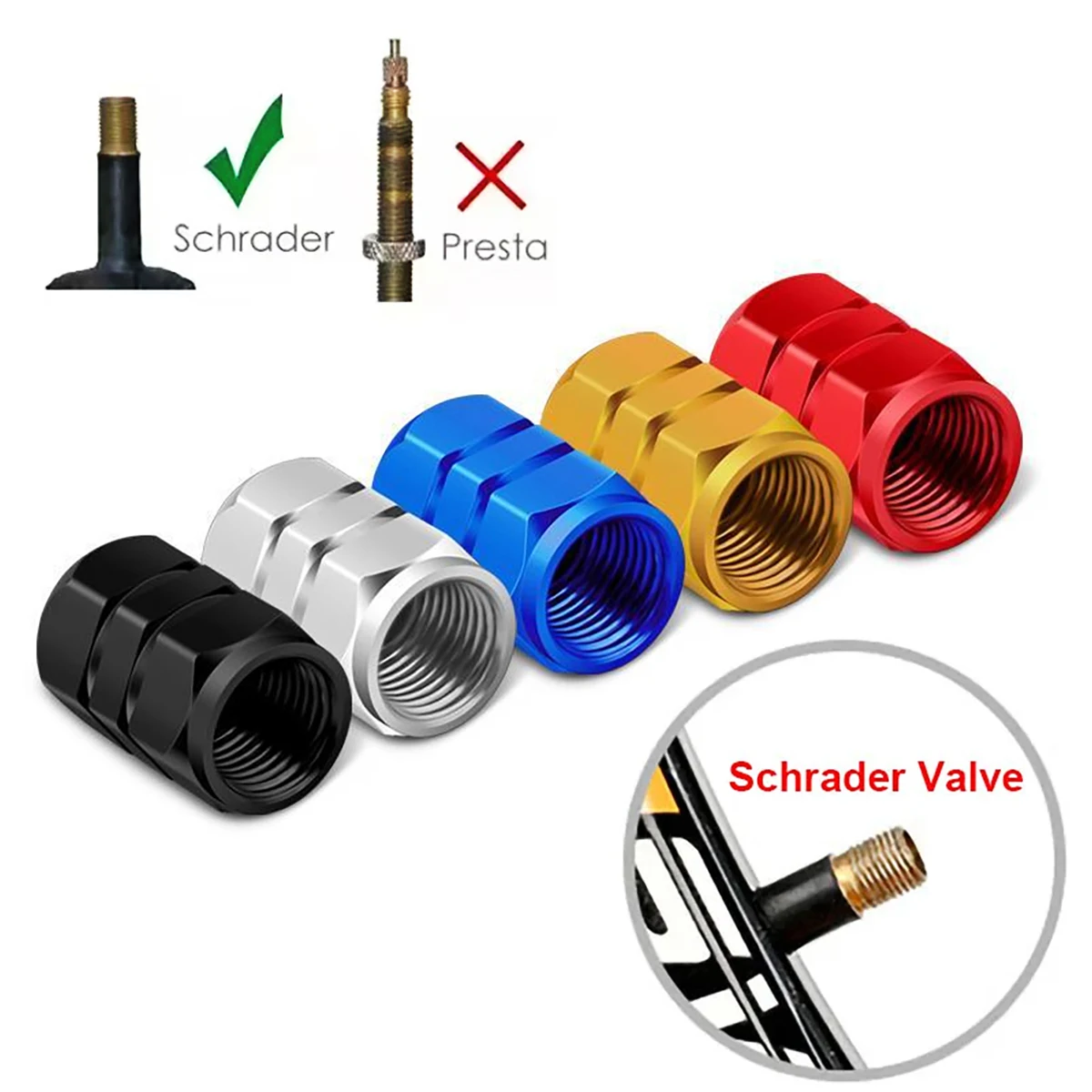 4Pcs Tire Valve Stem Caps Motorcycle Cars Trucks Bike Valve Stem Covers Aluminum Alloy Schrader Valve Cap Dust Protection Cover