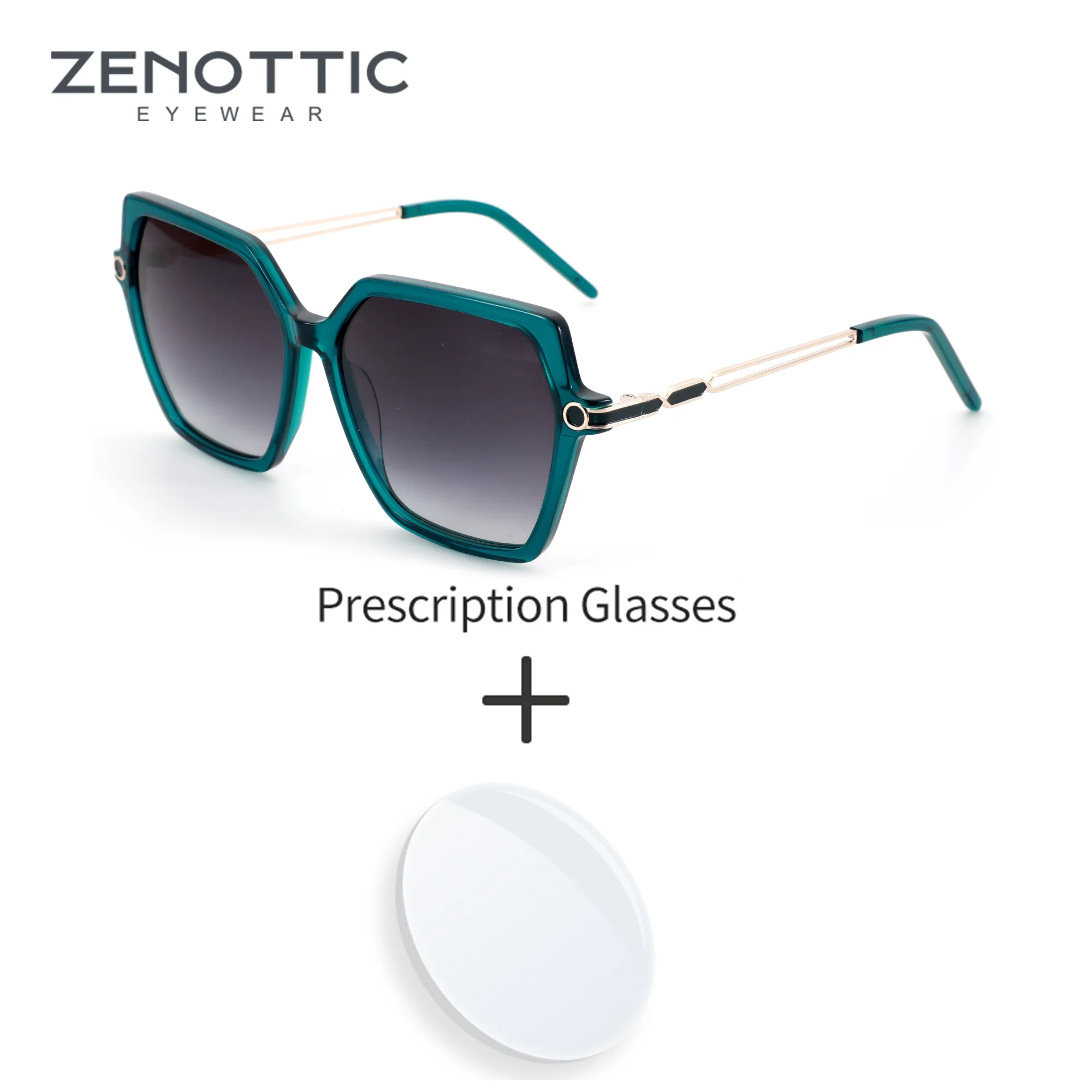 

ZENOTTIC（ L Size） Modish Acetate Polygon Polarized Prescription Sun Glasses For Women UV400 Protection Optical Sunglasses