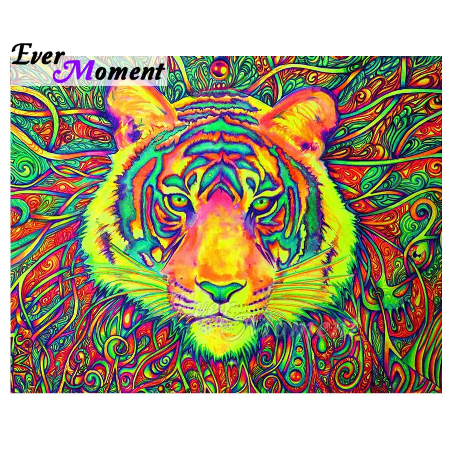 

Алмазная картина Ever Moment, ручная работа, полная квадратная дрель, красочный тигр, 5D DIY, стразы, хобби, искусство, алмазная вышивка ASF1652