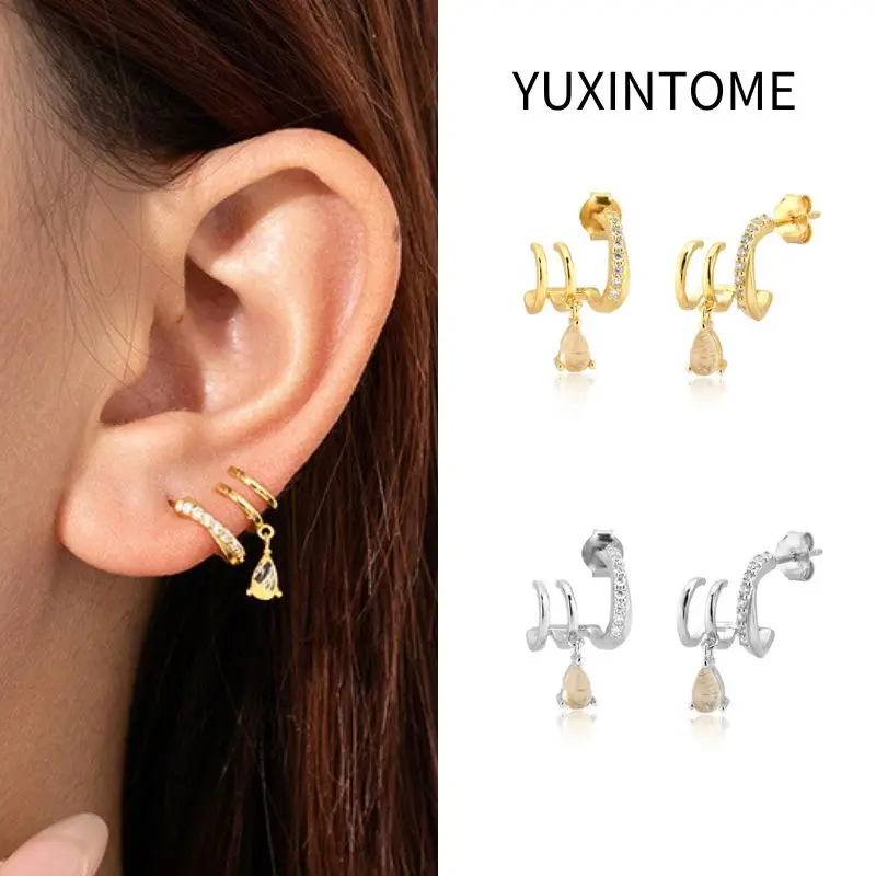 

925 Sterling Silver Needle lrregular Paw Stud Earrings for Women Fashion Water Drop Crystal Pendant Earrings Luxury Jewelry